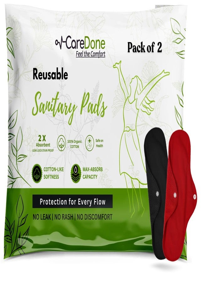 CareDone Multicolor Reusable Cotton Sanitary Pad Cloth I Washable Cloth Pads I Soft and Breathable Fabric | Super Absorbent Ultra Soft Cotton Rash Free Pads For Women (Pack of 2) - Image 1